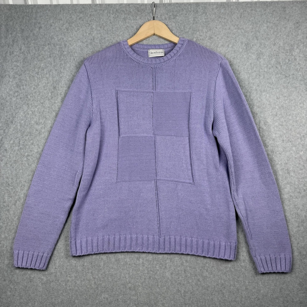 Skovhuus Sweater Womens Large‎ Purple Geometric Knit Crewneck Made in Denmark